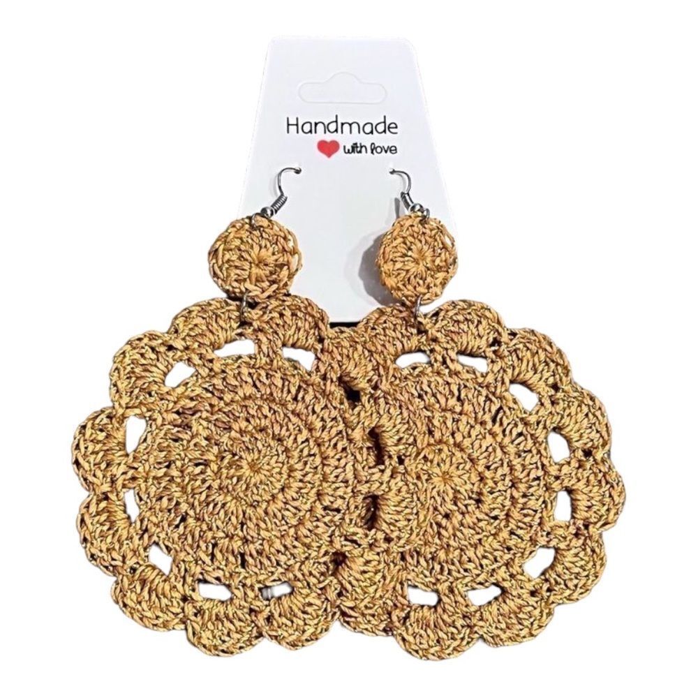 Hand Crafted Crochet Petal Pop Fish Hook Earrings Gold Dainty